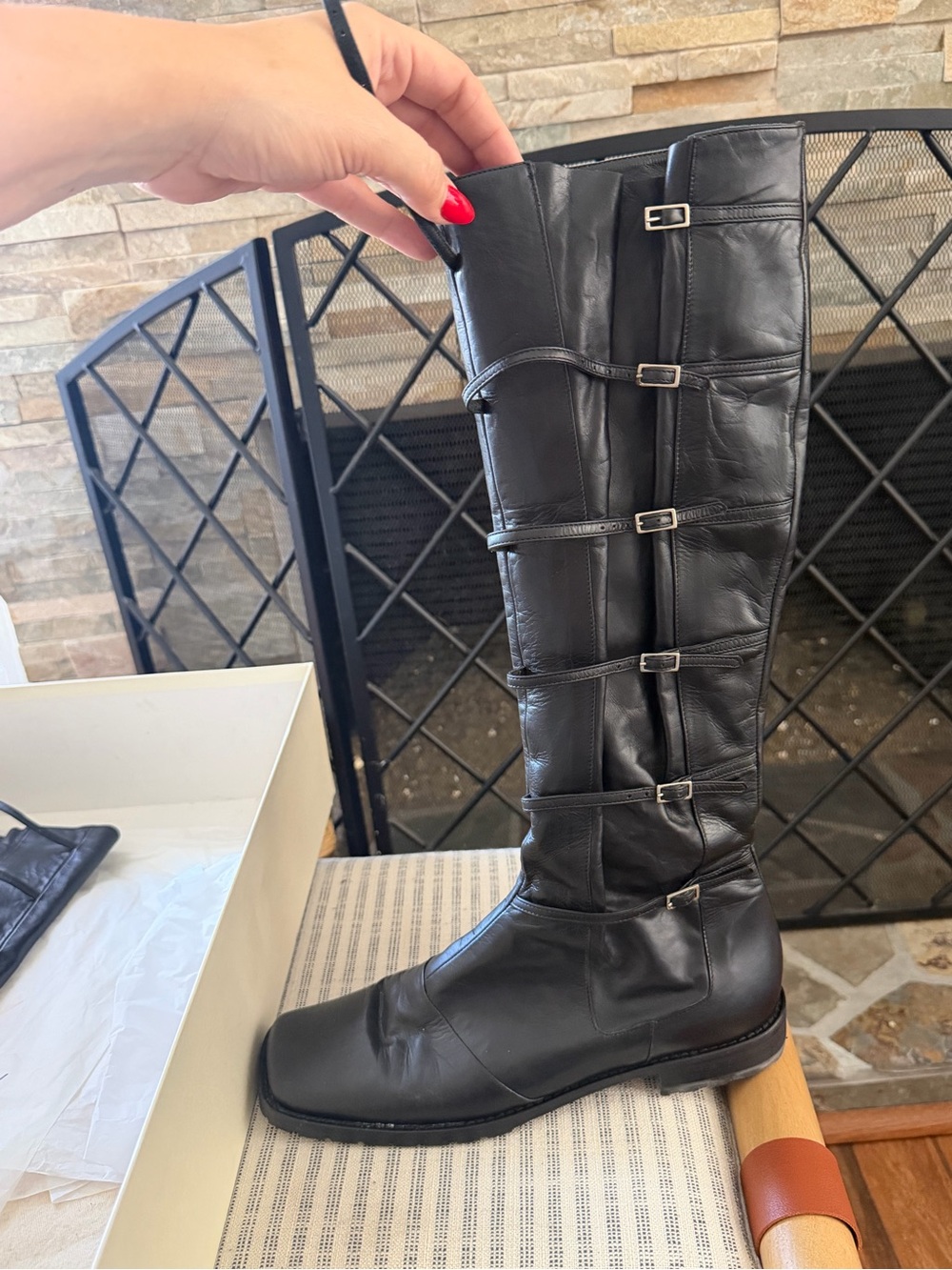 Women's Black Over-the-Knee Buckle Boots